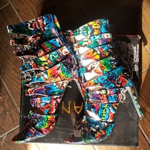 Graffiti Style Lace Up Heels